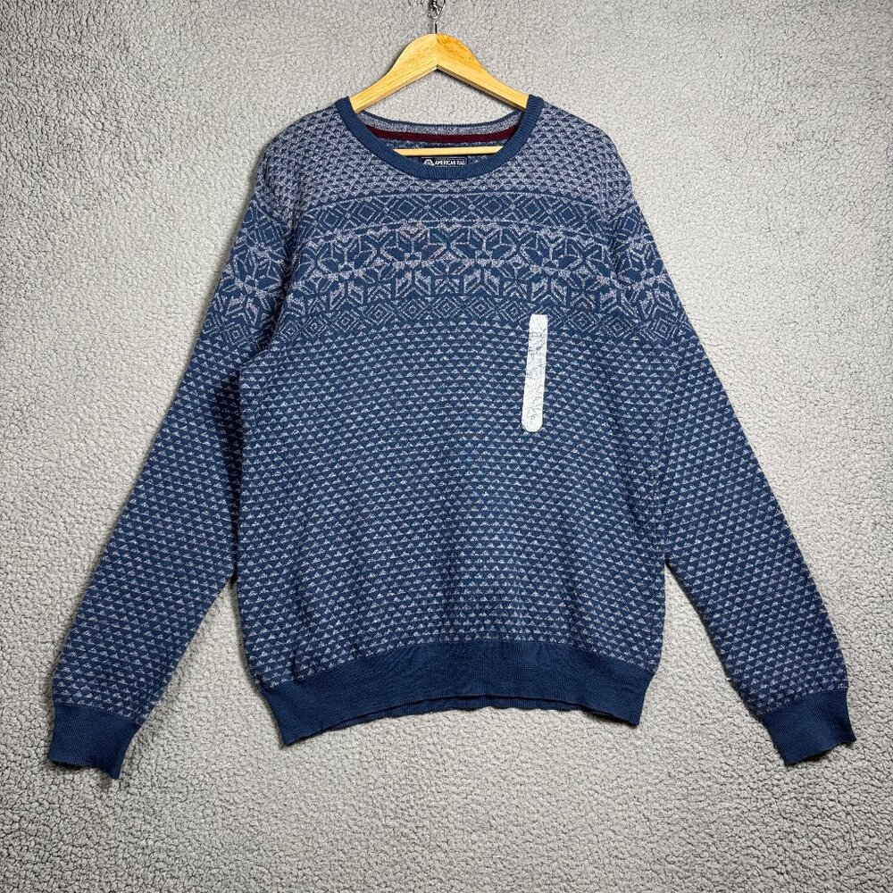 American Rag Sweater Mens Size XL Blue Indigo Nordic Crewneck Cotton Sweater NWT